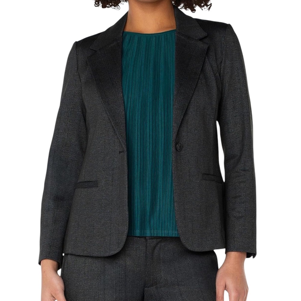 Liverpool Los Angeles Herringbone Ponte Knit Fitted Blazer Jacket Gray Sz Large